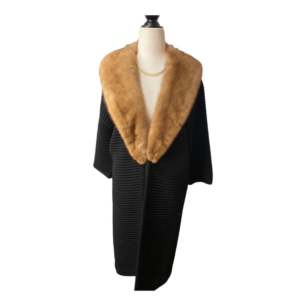 Vintage Fur trimmed long knit sweater/jacket